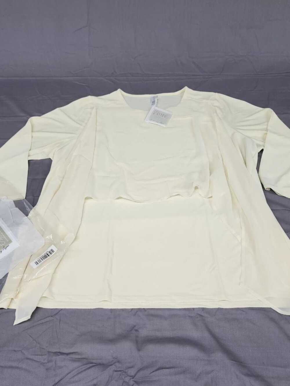Wynne Layers Women's 3X Ivory Tunic Top Asymmetrical Sheer Overlay 3/4 Sleeve